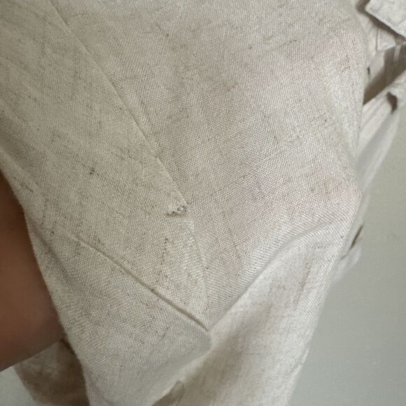 Linen Top Blouse Women's Size S Natural Neutral Beige Color V-Neck Button Back - Picture 5 of 9
